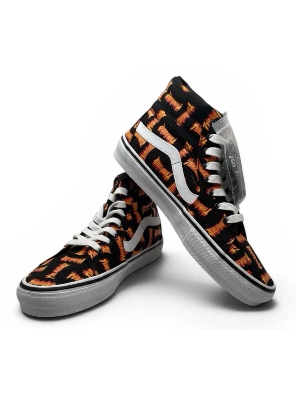 Size 9 M  - Thrasher x Vans Skate Sk8- High Allover Thrasher  Black With Flames